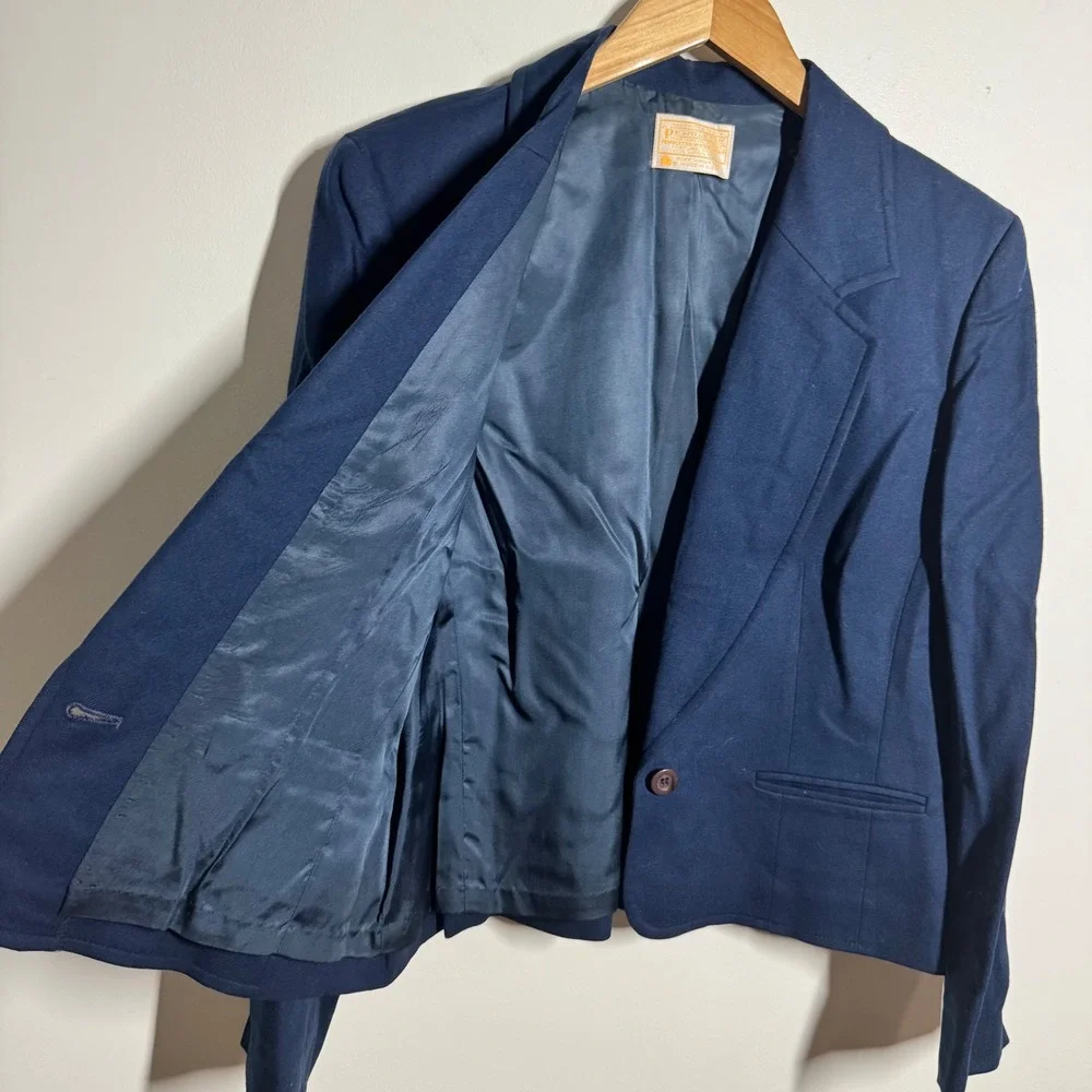 Pendleton Vintage Navy Blue 100% Virgin Wool Single Button Blazer Made in USA